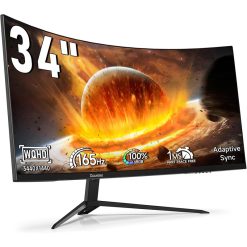 NOC 34" Curved Gaming Monitor 1500R Ultra-Wide QHD 3440x1440 165Hz 1ms, FreeSync, HDMI/DP, 100% sRGB, Built-in Speakers, RGB Backlight