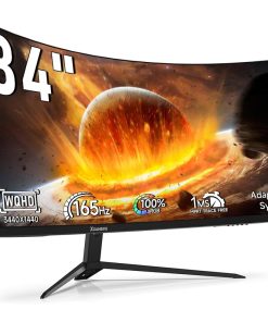 NOC 34" Curved Gaming Monitor 1500R Ultra-Wide QHD 3440x1440 165Hz 1ms, FreeSync, HDMI/DP, 100% sRGB, Built-in Speakers, RGB Backlight