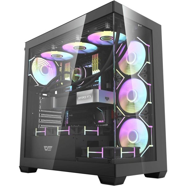 DarkFlash DS900-B ATX PC Case Black with 7x Pre-Installed aRGB Fans, Tempered Glass, 360mm Radiator & 10 Fan Support - Image 2