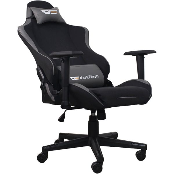 DarkFlash RC400 Gaming Chair Black, Adjustable Dual-Pillow, 350mm Wide Base, 2D Armrest, 90°-160° Reclining, Glass Lift & PU Nylon Wheels - Image 2