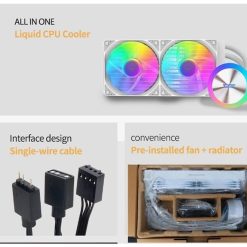 Alternative view of Darkflash DG240 240mm ARGB AIO Liquid CPU Cooler – Low Noise, 1800RPM, 315W TDP, White – Supports LGA 18XX/1700/1200/115X & AM5/AM4/AM3