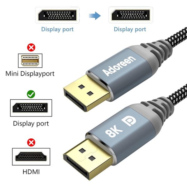 NIERBO DisplayPort Cable 8K DP 1.4 Braided 8K@60Hz 4K@144Hz High-Speed Video Audio Cable for Monitor, PC & Laptop - Image 2