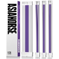 AsiaHorse 18AWG Sleeved PSU Extension Cable Kit Soft Braided Custom Mod Cables with Dual-Color Comb Set 24-Pin 8-Pin 6+2-Pin 4+4-Pin Connectors 30CM - Snow Purple