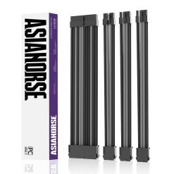 AsiaHorse 18AWG Sleeved PSU Extension Cable Kit Soft Braided Custom Mod Cables with Dual-Color Comb Set 24-Pin 8-Pin 6+2-Pin 4+4-Pin Connectors 30CM - Black Grey