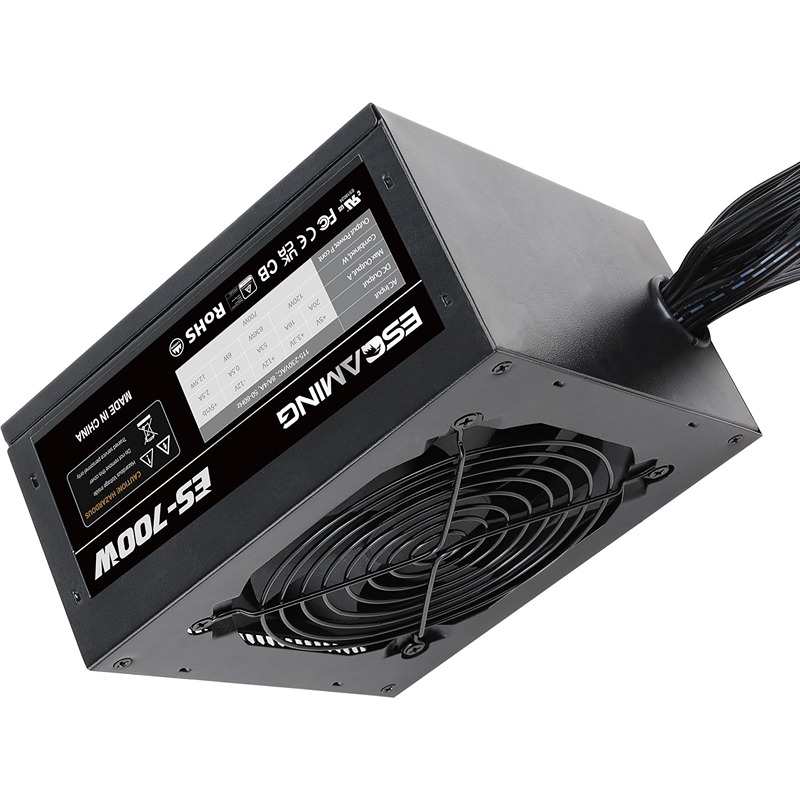 ESGAMING 700W Non-Modular ATX Power Supply 6+2 Pin PCIe Connectors Auto-Thermal Controlled 120mm Fan PFC Protection Dual 115/230V Input Switch Black - Image 2