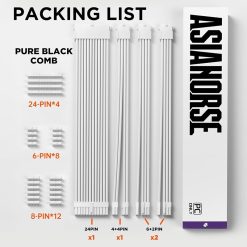 Alternative view of AsiaHorse 16AWG Sleeved PSU Extension Cable Kit Soft Braided Custom Mod Cables with Color Combs 24-Pin 8-Pin 6+2-Pin 4+4-Pin Connectors 30CM Snow White