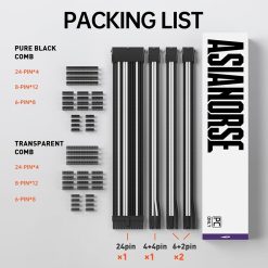 Alternative view of AsiaHorse 18AWG Sleeved PSU Extension Cable Kit Soft Braided Custom Mod Cables with Dual-Color Comb Set 24-Pin 8-Pin 6+2-Pin 4+4-Pin Connectors 30CM - White Mix Black