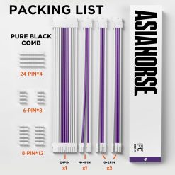 Alternative view of AsiaHorse 18AWG Sleeved PSU Extension Cable Kit Soft Braided Custom Mod Cables with Dual-Color Comb Set 24-Pin 8-Pin 6+2-Pin 4+4-Pin Connectors 30CM - Snow Purple