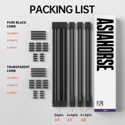 Alternative view of AsiaHorse 18AWG Sleeved PSU Extension Cable Kit Soft Braided Custom Mod Cables with Dual-Color Comb Set 24-Pin 8-Pin 6+2-Pin 4+4-Pin Connectors 30CM - Black Grey
