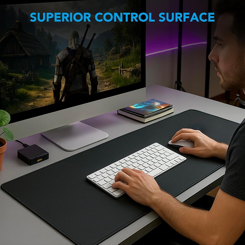 XXL Large Gaming Mouse Pad 31.5" x 15.7" Extended Desk Mat Non-Slip Rubber Base Waterproof Surface Stitched Edges for Gamers Office & Home Black - Image 3
