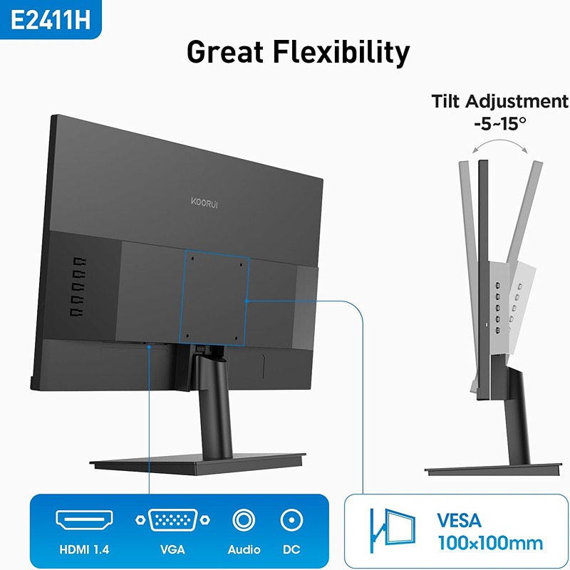 KOORUI E2411H 24-Inch Full HD IPS Monitor 120Hz 99% sRGB Adaptive Sync Eye Protection Ultra-Thin Design - Image 3