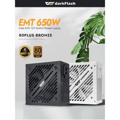 Alternative view of darkFlash EMT650 650W 80 Plus Bronze Non-Modular ATX Power Supply, Japanese 105°C Capacitors, Ultra Quiet Fan — Black