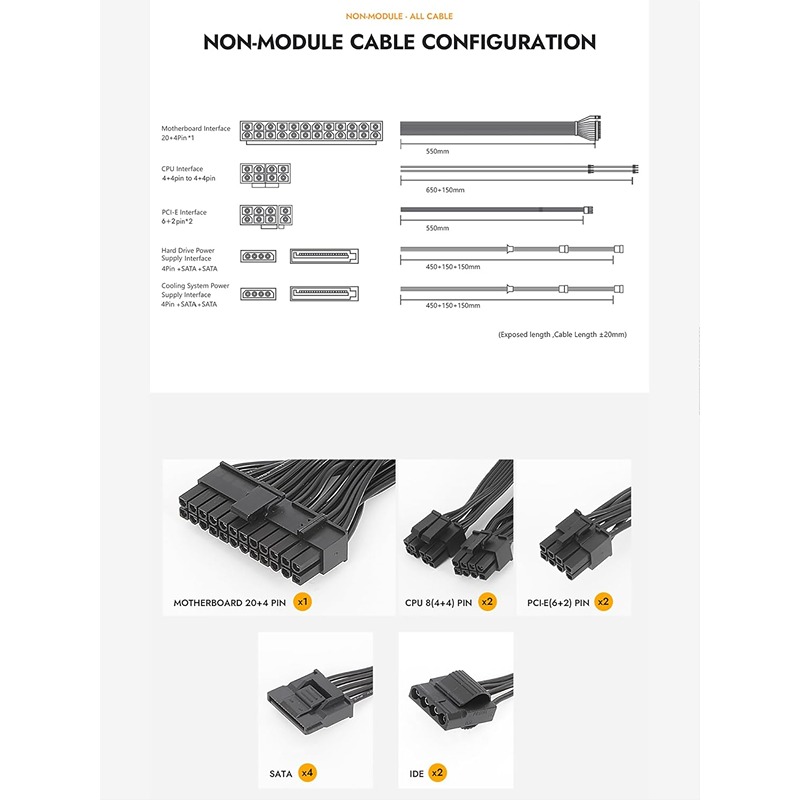 darkFlash EMT650 650W 80 Plus Bronze Non-Modular ATX Power Supply, Japanese 105°C Capacitors, Ultra Quiet Fan — Black - Image 3