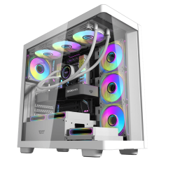 darkFlash DS900G ATX PC Case – Curved Glass Panel, 7 Pre‑Installed Fans, 10 Fan Support, 360mm Radiator, Full Dust Protection, USB Type‑C Connectivity – White
