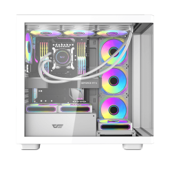 Alternative view of darkFlash DS900G ATX PC Case – Curved Glass Panel, 7 Pre‑Installed Fans, 10 Fan Support, 360mm Radiator, Full Dust Protection, USB Type‑C Connectivity – White