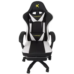 كرسي الألعاب المريح KGAMING KGS-002، قابل للتعديل والإمالة مع مسند قدم، جلد PU، مسند ذراع متصل، مقاس متوسط - أسود وأبيض (GCH-0006)