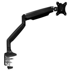 Adjustable Gas Spring Single Monitor Arm Desk Mount Full Motion VESA 21–32 Inch Clamp & Grommet Base - Black