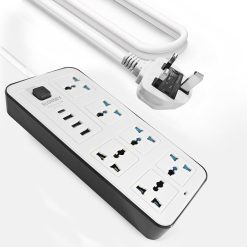 UK Power Extension Cord 2M 6 Socket Power Strip 3 USB + USB-C PD Charging Port Surge Protector 2000W Multi Plug Extension Lead - White