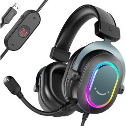 FIFINE AmpliGame H6 Gaming Headset Wired USB 7.1 Surround Sound RGB EQ Mode Soft Ear Pads PC PS4 PS5 Laptop Streaming Headphones - Black