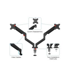 Dual Monitor Stand Adjustable Gas Spring Desk Mount VESA 13–32 Inch Heavy Duty 2–10KG Load Capacity - Black