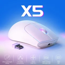 اشترِ فأرة الألعاب اللاسلكية Attack Shark X5 (بوزن 49 غ، ثلاثية الأوضاع، وإضاءة RGB) في البحرين | GamesGravity