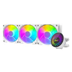 مبرد سائل شامل للمعالج DARKFLASH Radiant DCS 360 ARGB بحجم 360 مم مع مراوح 120 مم، وتدفق هواء 84.2 CFM، وسرعة دوران تصل إلى 2000 دورة في الدقيقة - أبيض