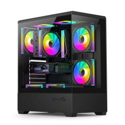 صندوق كمبيوتر الألعاب DARKFLASH C365 E-ATX متوسط البرج، مع 5 مراوح مثبتة مسبقًا ولوحة جانبية من الزجاج المقسّى - أسود