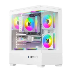 DARKFLASH C365 E-ATX Mid Tower Gaming PC Case with 5 Pre-Installed Fans, Tempered Glass Side Panel - White