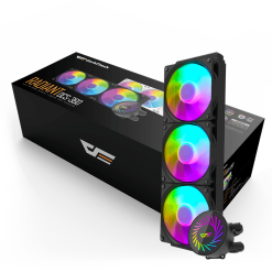 مبرد المعالج السائل المتكامل DARKFLASH Radiant DCS 360 ARGB بحجم 360 مم مع مراوح 120 مم، وتدفق هواء 84.2 CFM، وسرعة مراوح 2000 دورة في الدقيقة - أسود