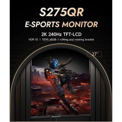 شاشة الألعاب DARKFLASH S275QR مقاس 27 بوصة بدقة QHD وتردد 240Hz ولوحة Fast IPS وزمن استجابة 1ms، مع HDR10+ وتغطية 100% من sRGB وإضاءة خلفية ARGB - أسود