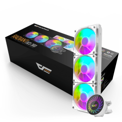 مبرد سائل شامل للمعالج DARKFLASH Radiant DCS 360 ARGB بحجم 360 مم مع مراوح 120 مم، وتدفق هواء 84.2 CFM، وسرعة دوران تصل إلى 2000 دورة في الدقيقة - أبيض