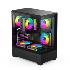 DARKFLASH C365 E-ATX Mid Tower Gaming PC Case with 5 Pre-Installed Fans, Tempered Glass Side Panel - Black