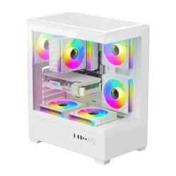DARKFLASH C365 E-ATX Mid Tower Gaming PC Case with 5 Pre-Installed Fans, Tempered Glass Side Panel - White