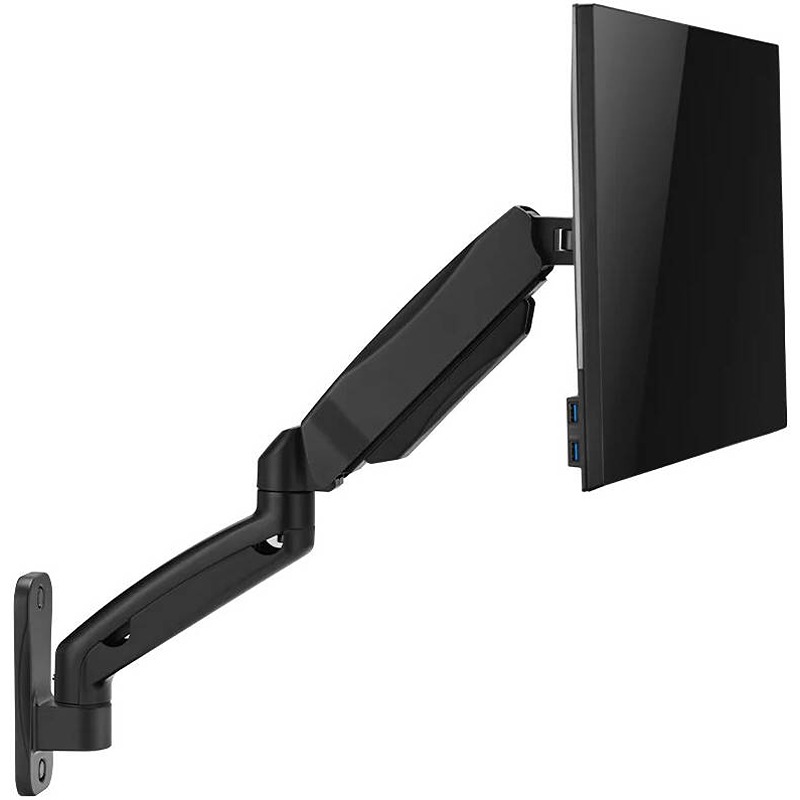 GAMEON GO-5015 Spring-Assisted Wall Mounted Single Monitor Arm for 17"–32" Displays, Up to 9KG, Built-in Tension Mechanism - Black